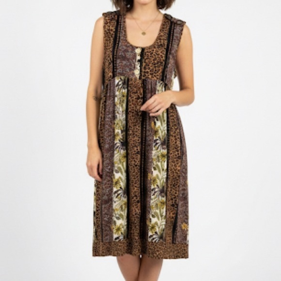 melrose Dresses & Skirts - MELROSE Mixed Print Leopard Animal Floral Boho Sleeveless Flowy Popover Dress